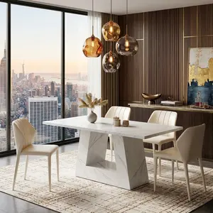63 Inch Rectangular Faux Marble Dining Table, Modern Simple MDF Engineered Wood Dinner Table for 4-6 People, Waterproof Scratch Resistant Multi-Function Kitchen Dining Room Living Room Household Decor Table