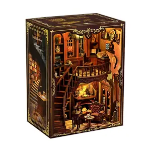 Vintage Abstract Renaissance Style Wooden Bookshelf DIY Model Kit,DIY Hut 3D Hand-Assembled Booklet Toy House,3D Puzzle Country Style Wooden Shelf Decoration，Miniature Dollhouse Kit, Victorian Style Wooden Dollhouse, Christmas Gift Toy House