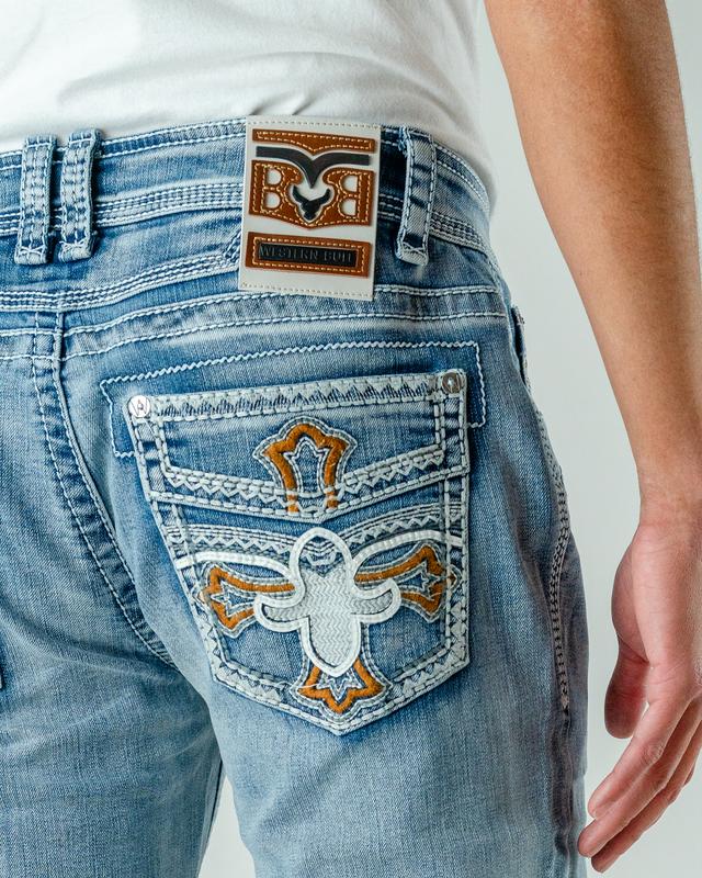 Western Bull Men's Straight-Cut Jeans Style A01 - Heavyweight Denim with Embroidered Pockets & Bold Stitching for Comfort & Durability