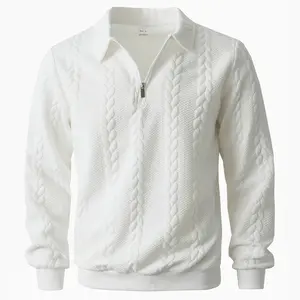Men's Quarter Zip Sweater Casual Textured Polo Pullover Long Sleeve Knitted Sweatshirt for Business Work Golf