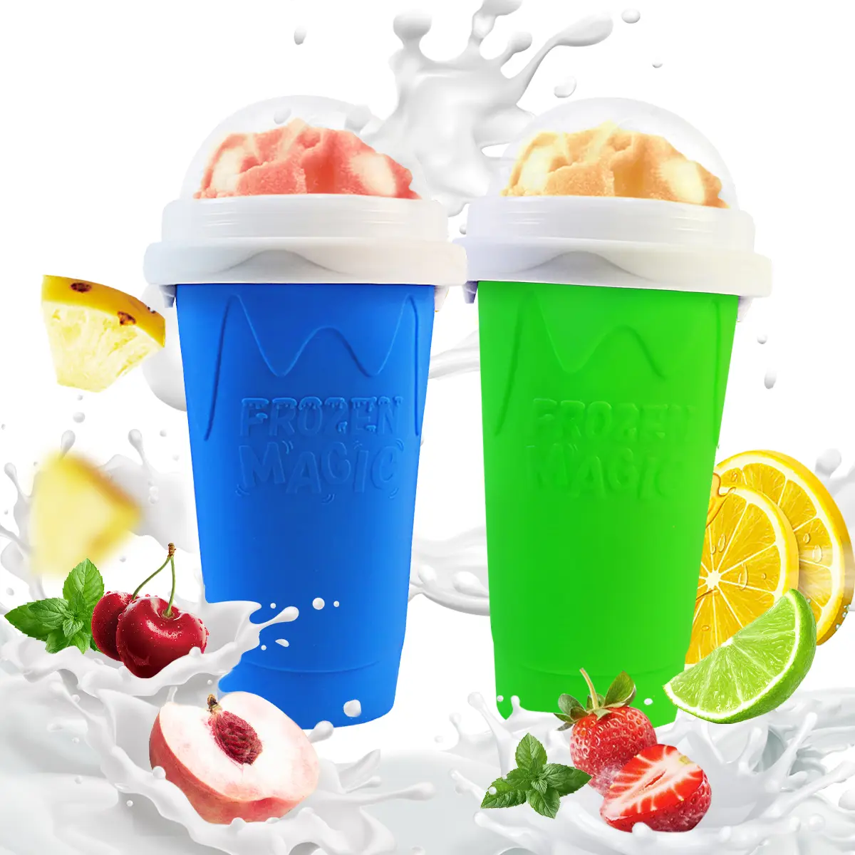 Bundle Sets  of 2 Slushie Maker Cup, 250ML Magic Quick Frozen Slushy Cup Cooling Cup Squeeze Cup Slushie Maker, Homemade Milk Shake Ice Cream Maker Turn any Drinks into Slushie Dessert Kitchen Gadgets Kitchenware Silicone