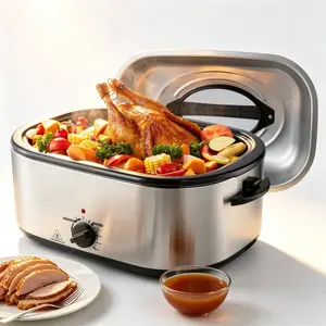 24QT Multi-Function Electric Roaster Oven, Countertop Kitchen Appliance with Removable Pan & Rack, Silver