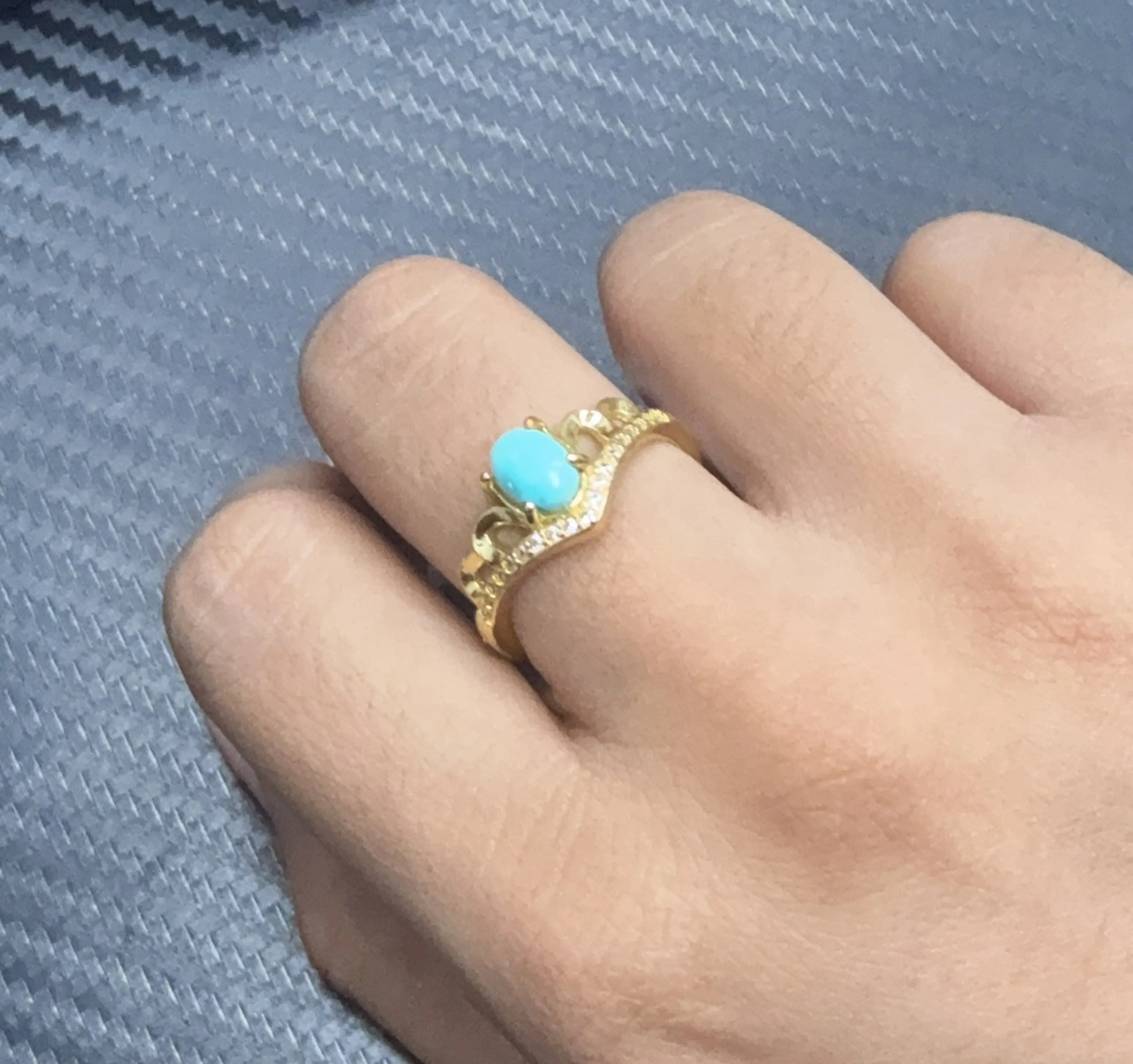 Leah(15381)gc.Gold setting copper turquoise ring