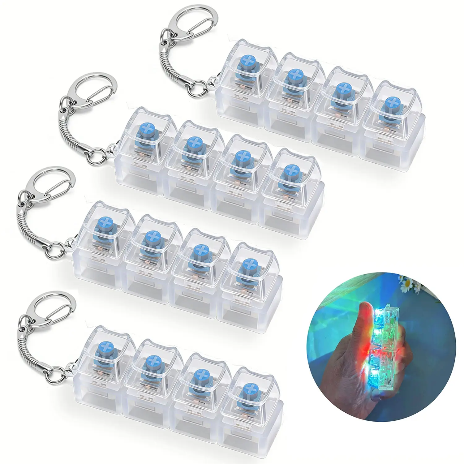 4 PCS Keyboard Fidget Toy, Keyboard Fidget Keychain 4-in-1 Keyboard Decompression Button Finger Clicker Toys, Button Stress Relief Fidget Gifts to Relief Stress