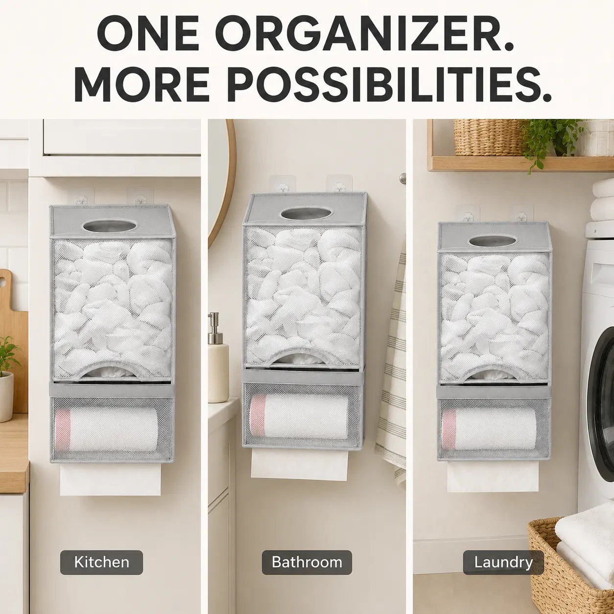MeToMe Plastic Bag Holder - Extra-Large Wall-Mount Dispenser, Space-Saving Organizer for Kitchen, Bathroom & Laundry Home Waste Recycling Bins