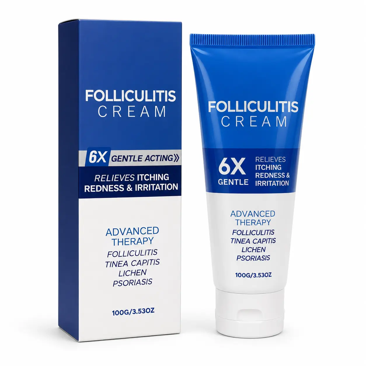Skin Soothing Folliculitis Cream, 6X Gentle Acting Formula, Daily Skin Care for Scalp, Arms, Shoulders & Back, Calms Redness & Discomfort, 100g