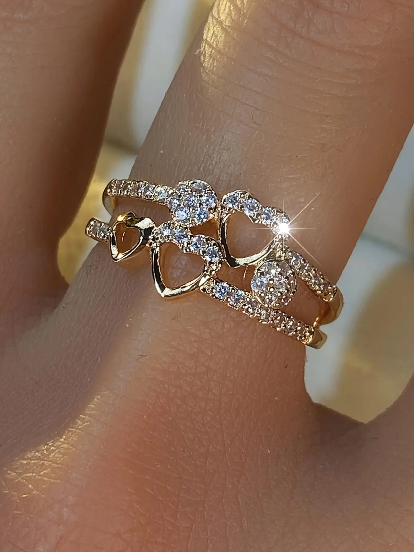 Women's Elegant Rhinestone Decorated Heart Design Ring, Exquisite Trendy Ring, Fashionable Jewelry for Women As Engagement & Wedding Anniversary Gift