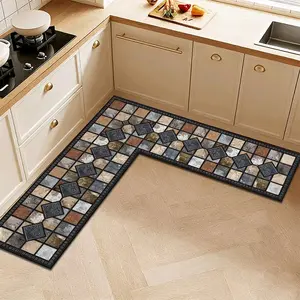 Large L-Shaped Kitchen Mat, Anti-Slip Silica Gel Print Rug, Bathroom Mat, Doorway Corner Pad, Indoor Use, Porch Decor, Kitchen Accessories