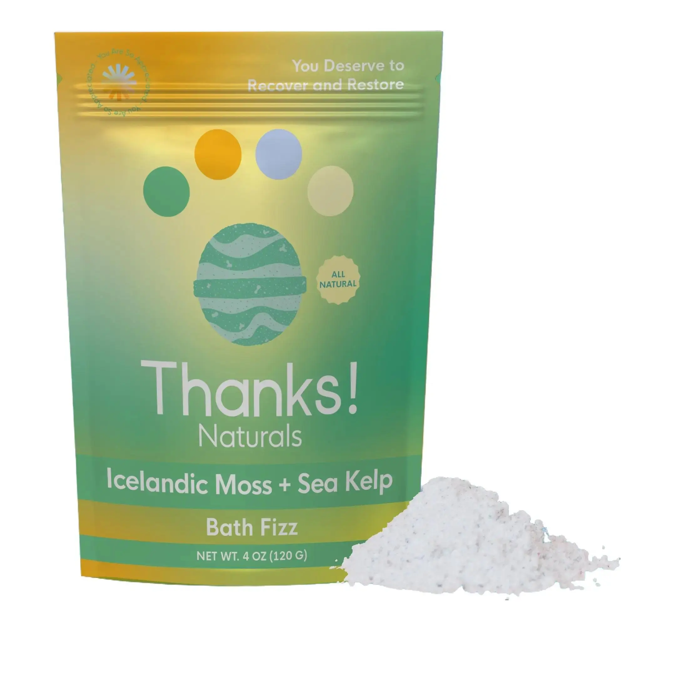 Thanks! Naturals Bath Fizz, Icelandic Moss + Sea Kelp, Vegan & Natural Bath Fizz with Sea Moss, Vitamin E, Shea Butter & Himalayan Pink Salt, Spa at Home, Self Care Essential, Multiple Baths, 4 OZ
