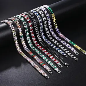 Rainbow Crystal Tennis Bracelets for Women Kpop Silver Color Friend Gifts Colorful Zirconia Bangle Chain on Hand Jewelry H167-M