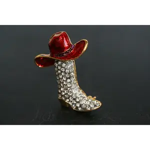 Texas Western Crystal Cowboy Cowgirl Boots Brooch Hat Pin Charm Enamel Jewelry, Rhinestone Western Boots Jewelry for Her