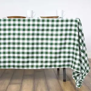 Polyester Rectangle Tablecloth 60"x126" White/Green Checkered Buffalo Plaid Table Cover