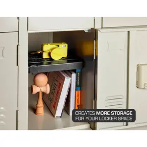 Amax B3085689 Locker Mate Adjust-A-Shelf School Locker Shelf, Black Home Organizer Racks with ABS Construction