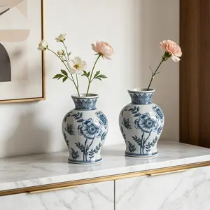 Elegant Blue and Porcelain Vase, Unique Eastern Style Ceramic Flower Arrangement, Home Decorative Bottle, Perfect Gift Choice