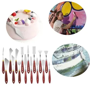 16 Pieces Painting Knife Set Stainless Steel Palette Knife Set Draw Mixing Scraper Pallet Spatula with Wooden Handle for Oil Painting Accessories Acrylic Color Mixing Supplies (Red)