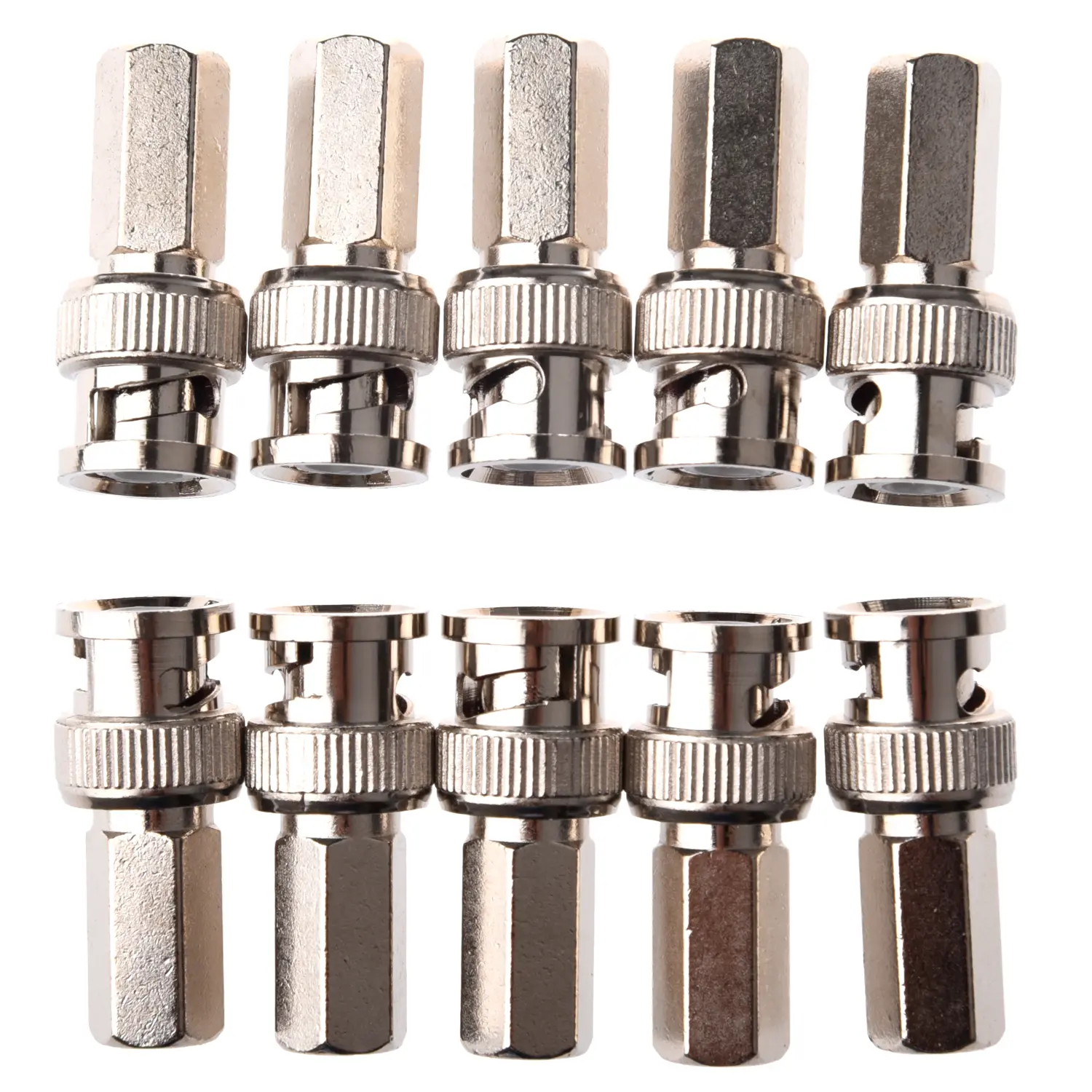 Metal Nickel-Plated Twist-On BNC Male Coax Connectors, 75 Ohms Impedance Corrosion-Resistant CCTV RG59 Connector Set (Pack of 10) for Automotive & Motorcycle Car Interior Accessory Mounts & Holders