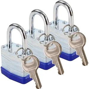 Trinity Keyed-Alike Outdoor Padlocks, Reinforced Laminated Steel Body Heavy-Duty 1-9/16" 40MM, Uncuttable Standard Shackle, 3-Pack Locks with 6 Same Keys, for Gym Locker, Toolbox, Shed, Storage