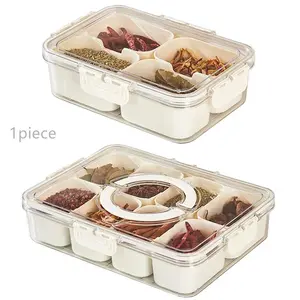 Divided Snack Tray with Lid and Handle, Portable Snack Platter for Candy, Fruit, Nuts and More, Clear Storage Container for Easy Access, Snack Containers, Food Storage Container, Kitchen Plastic Containers