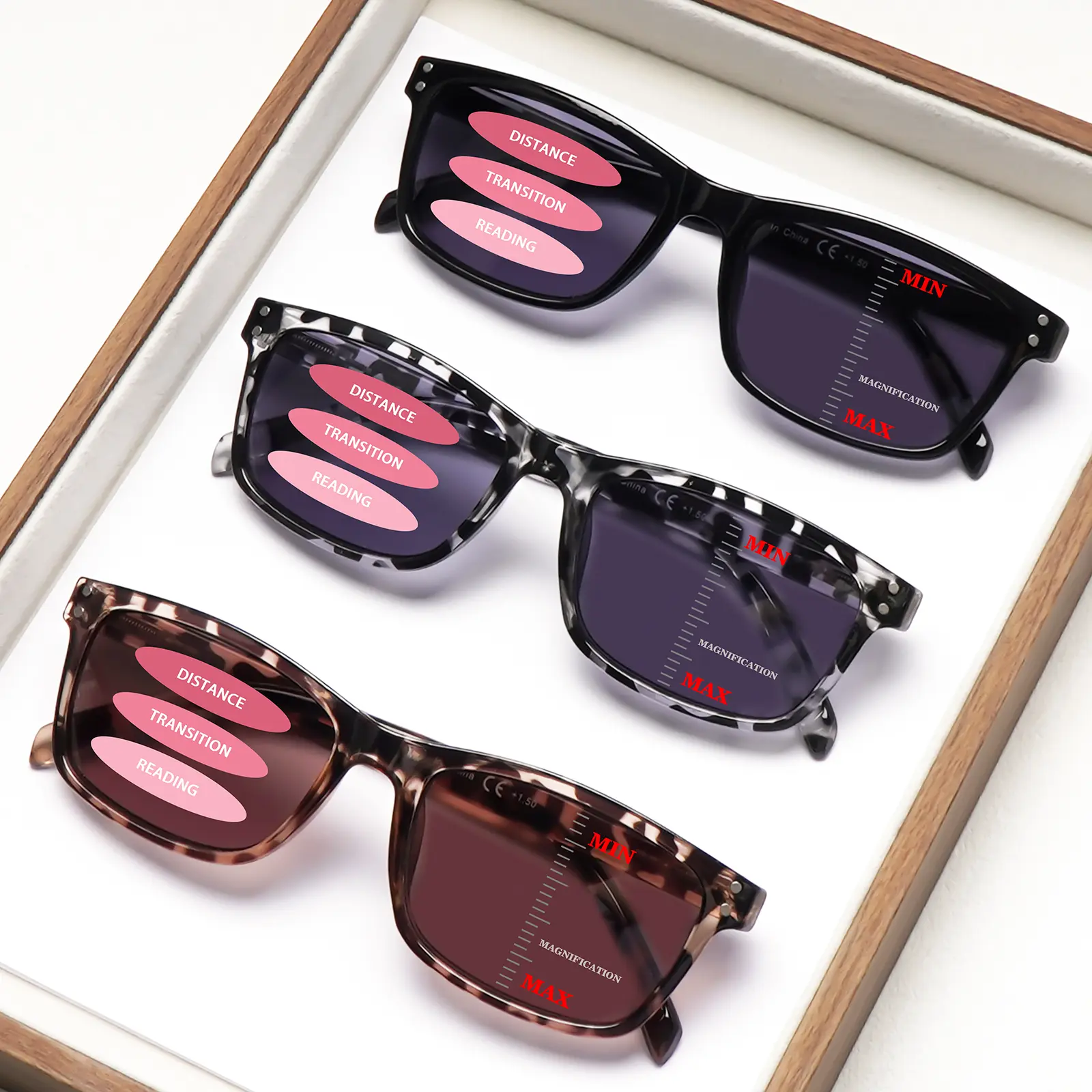 3pcs Fashionable Progressive Multifocal Blue Light Blocking Reading Sunglasses Suitable For Men And Women Light-Blocking Lenses Rectangular Frames Stylish Essentials Ideal For Outings, Fishing, Vacations, Summervibes, And Other Outdoor Activities outdoorf