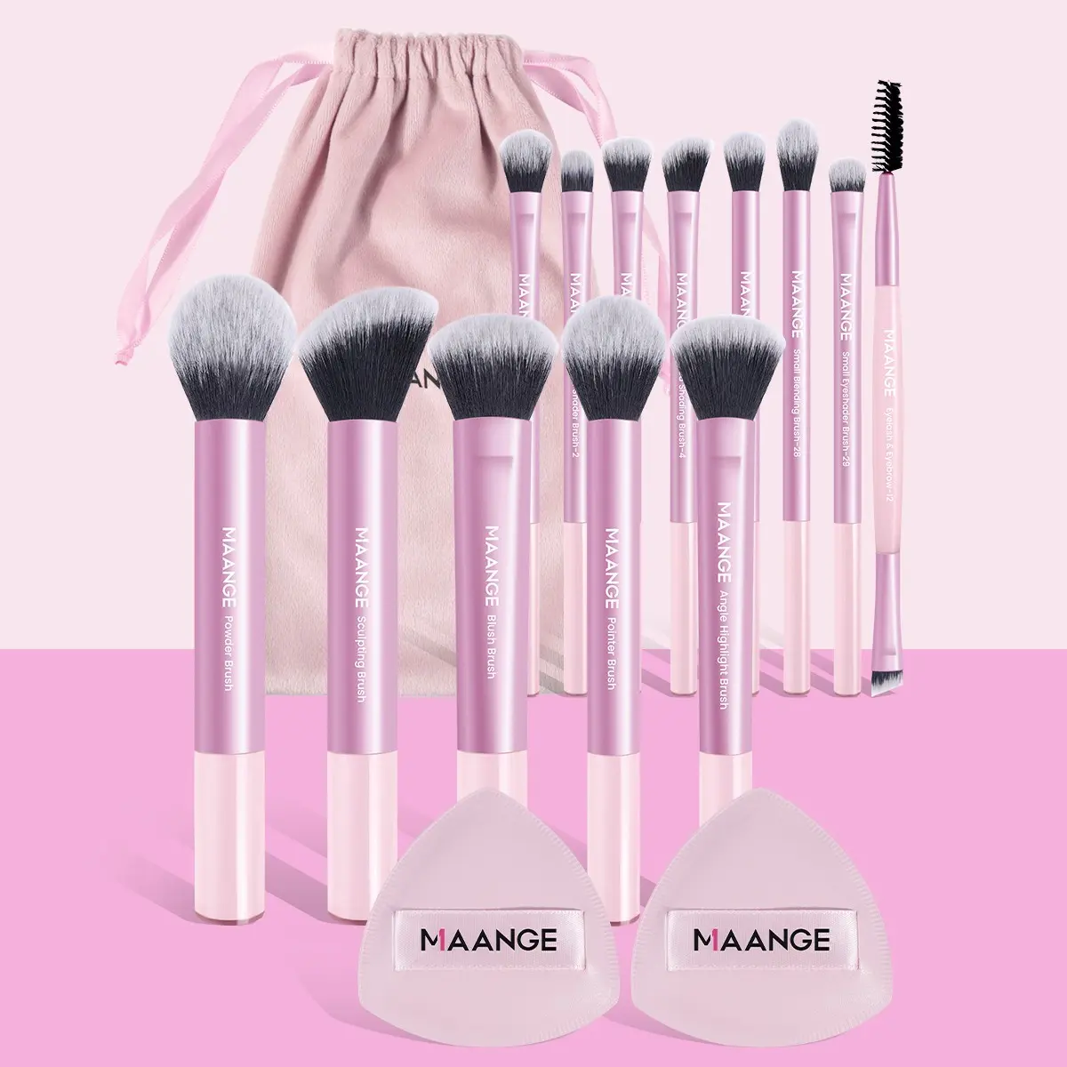 Maange 16-Piece Makeup Tool Set, Makeup Brushes Kits, Face Makeup Brushes, Includes 13 Brushes, 2 Sponges, Storage Bag, Foundation Brush, Blush Brush, Powder Brush, Eyeshadow Brush, Mascara Brush, Highlighter Brush