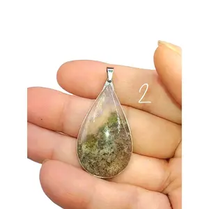 Silver Plated 925 Moss Agate Teardrop Pendants - Unique Crystal Jewelry-