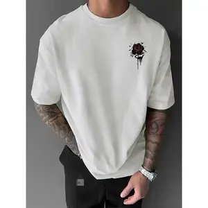 Men's Rose Print Round Neck Graphic Tee, Loose Casual Short Sleeve T-shirt for Summer, Men's Top for Daily Wear