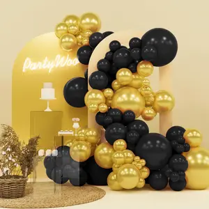 PartyWoo Black and Glod Balloons 140pcs Different Sizes of 18 12 10 5 Inch Black and Metallic gold Balloon Arch Kit for Birthday New Year's Eve Graduation Bachelorette Retirement Party Decorations Decorating Wedding Anniversary