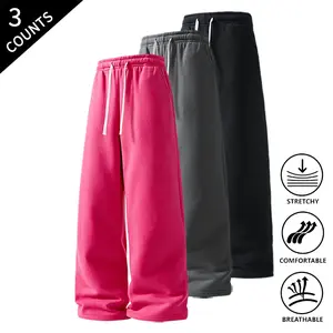 3-Pack Men’s Comfortable Straight-Leg Sweatpants, Elastic Drawstring Waist, Stretchable & Breathable, Perfect for Loungewear, Jogging & Everyday Use