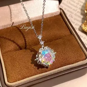 Millennial Rose Pendant Necklace for Women Octagon Design with High-Carbon Diamonds Gift Box Included Valentine's Birthday Anniversary Gift for Her 45cm Length 40g Weight bracelet kit