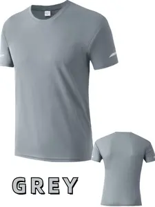 Men's Checked & Plain Print Round Neck Sports Tee, Quick Drying Breathable Short Sleeve T-shirt for Gym Workout Running, Casual Sportswear for Men