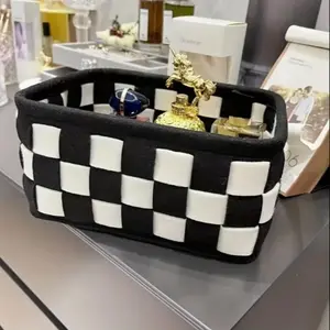 Checkerboard Pattern Storage Basket, Desktop Makeup Storage Basket, Snack Storage Basket, Bedroom Clothes Underwear Socks Storage Box, Toy Storage Box, Home Organizer, Storage Solution, Clothes Baskets
