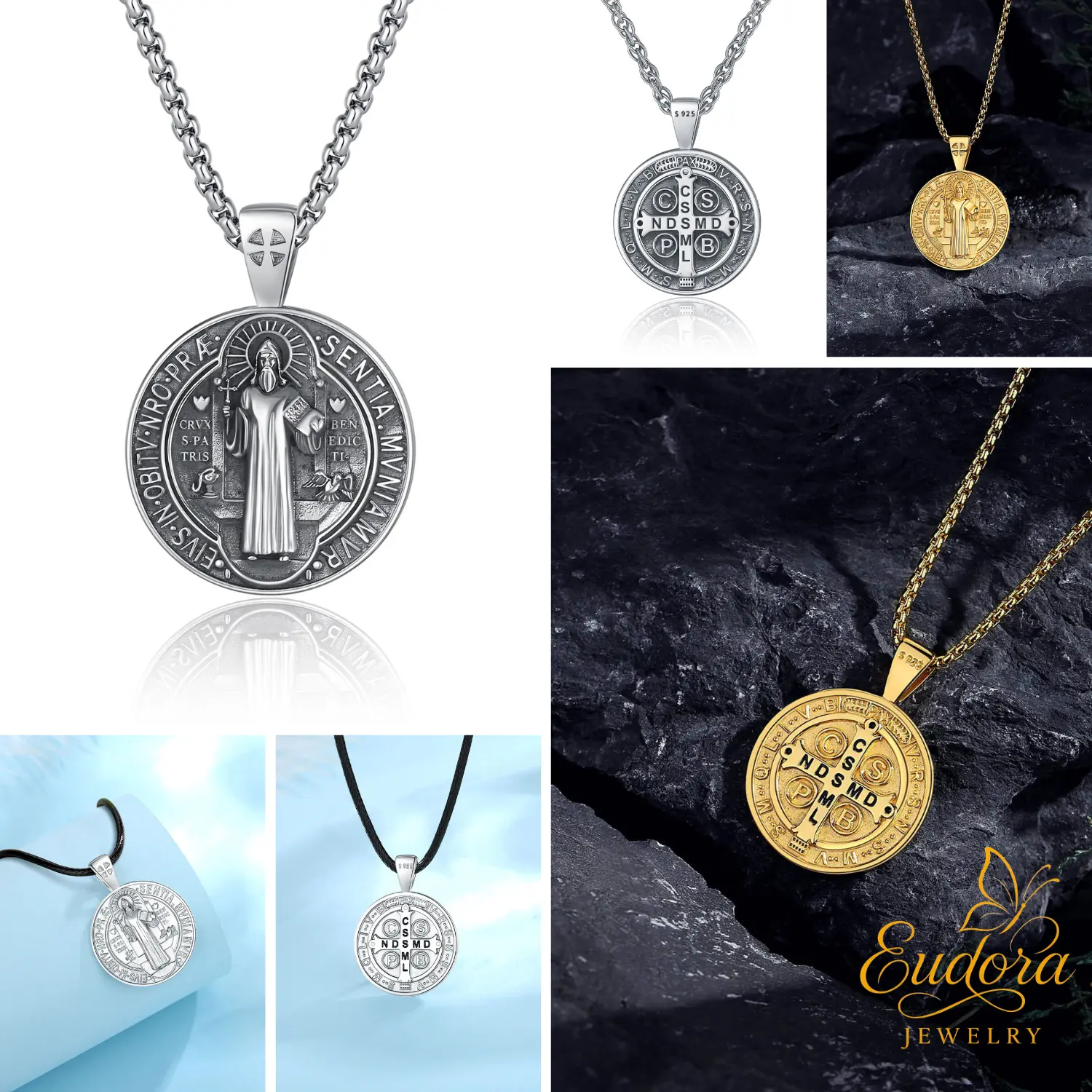 Eudora S925 Sliver St. Benedict Key Necklace, Silver and Gold-Plated Saint Benedict Pendant for Spiritual Protection, Catholic Sacramental Jewelry Gift for Prayer Eudora S925 Sliver St. Benedict Key Necklace, Silver and Gold-Plated Saint Benedict Pendant for Spiritual Protection, Catholic Sacramental Jewelry Gift for Prayer