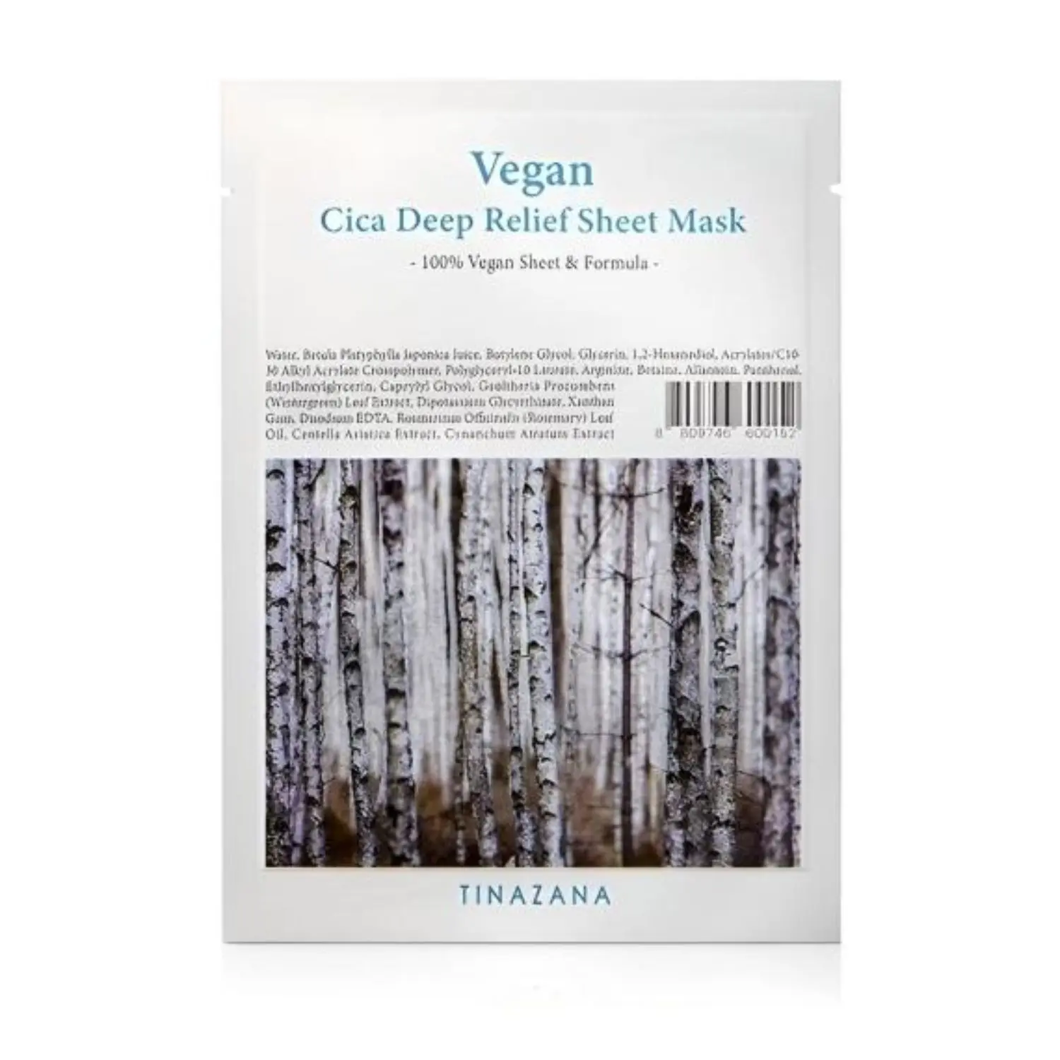 Tinazana Vegan Cica Deep Relief Sheet Mask – Hydrating, Anti-Aging, Moisturizing Repair Mask for Skin Healing & Brightening