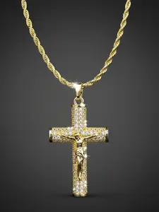 Vintage Baffi Gallo Miami Chain Necklace, 14k Plated Finish, Jesus Christ Cross Pendant, 60cm Premium Jewelry, High-Quality Accessory, Daily Wear Necklace, Cross Design Pendant