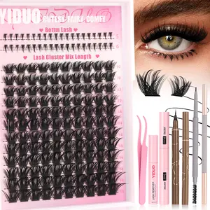 YIDUO Manga Lash Cluster Kit with Bottom Lashes Extensions 10-18mm D Curl Cluster Fairy Eyelashes Cluster Kit with Double-ended Eyebrow Pencil | Waterproof Eyeliner | Bond and Seal Kit Soft & Lightweight DIY Lash Kit at Home Pestanas Pelo a Pelo