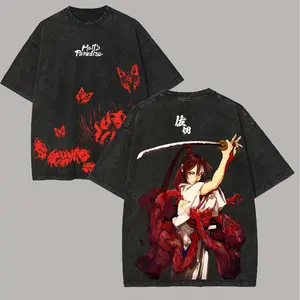 Hot Anime Hell's Paradise Washed T shirt Anime Lover Couples Plus Size Unisex personality Clothes Year round clothing Breathable