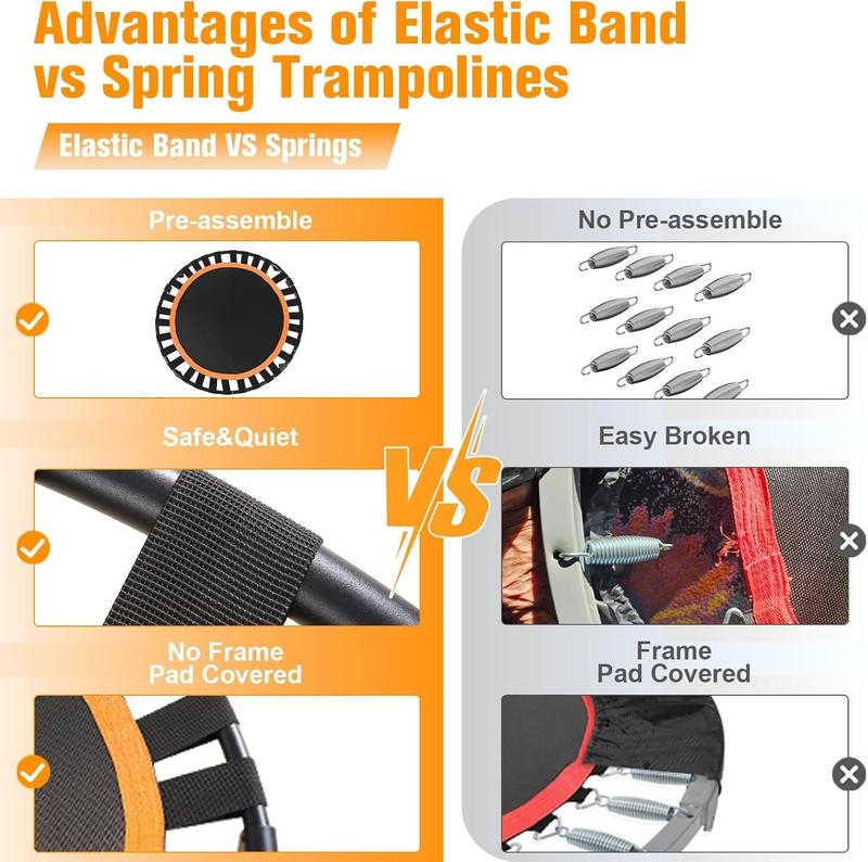 40"/48" Foldable Mini Trampoline Load 330lbs, Portable Exercise Rebounder with Durable Bungee Band, Fitness Trampoline for Adults and