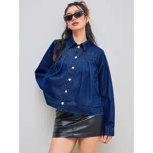 Cider Denim Collar Pleated Oversized Jacket