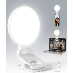 3 Color Soft Selfie Light Phone Light with Clip, Portable Edge-lit Ring Light, Rechargeable Video Conference Lighting for /Selfies/Makeup/Live Streaming//Vlog/Zoom/Video Calls