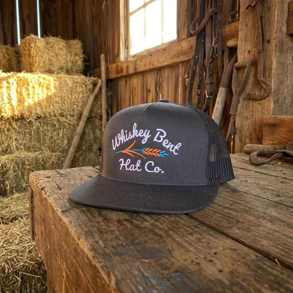 Whiskey Bent Hat Co Trucker Hat, Embroidered Western Snapback Cap, Country Lifestyle Mesh Hat, Cowboy Ranch Hat, Outdoor Casual Trucker Cap for Men and Women