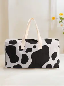 Large Capacity Corduroy Travel Duffel Bag, Cow Print Casual Weekender Bag, Perfect for Weekend Getaways & Daily Commuting
