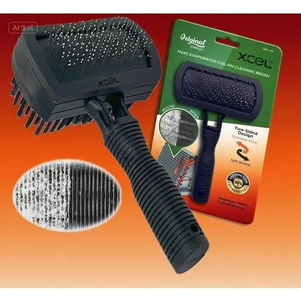 2-Sided Double-Sided HVAC Coil Cleaning Brush Tool - Reusable, Corrosion-Resistant Stainless Steel Pins, Soft Bristles, Durable Construction for Condenser & Evaporator Maintenance, Reduces Build-Up, Improves Cooling Performance