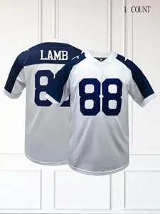 Men's Embroidered American Football Stylish Jersey V-Neck Breathable Short Sleeved T-Shirt Perfect for Party Game,Training, Competition,Sports Top Sports Clothing