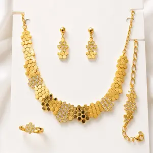 Boummaci Gold-Plated Honeycomb Jewelry Set – Necklace, Earrings, Bracelet & Ring