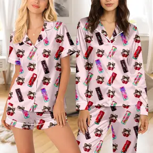 Alani Pajamas Set, Alani Energy Pink Sleep Wear, Satin Pajamas For Women, Alani Lover Gift For Her