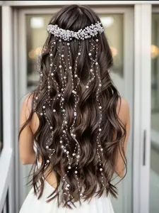 Pearl Decorated Bride Headband, Elegant Wedding Headband with Comb, Luxurious Party Hair Accessory, Long Hair Princess Crown
