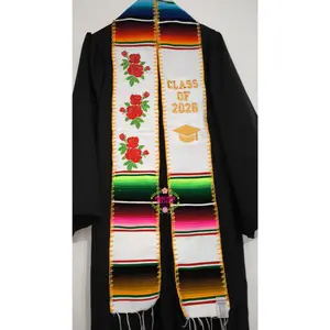 Roses White Graduation Stole - IN STOCK, Ideal for Graduation Decor, High-Quality Design