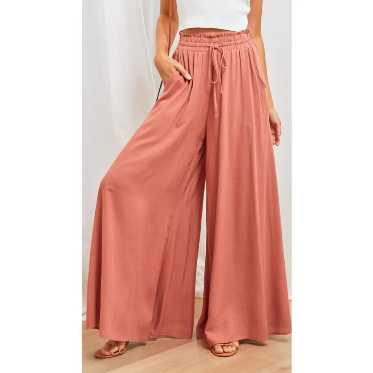 Women’s High Waist Elastic Wide Leg Palazzo Pants Elegant Commuter Long Skirt Trousers