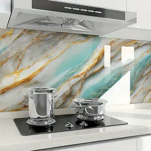 Gold Marble Pattern Self-Adhesive Wallpaper Roll, Waterproof Oil-Resistant, Fireproof Heat-Resistant, Easy to Remove, for Kitchen Living Room Bedroom Wall Decor