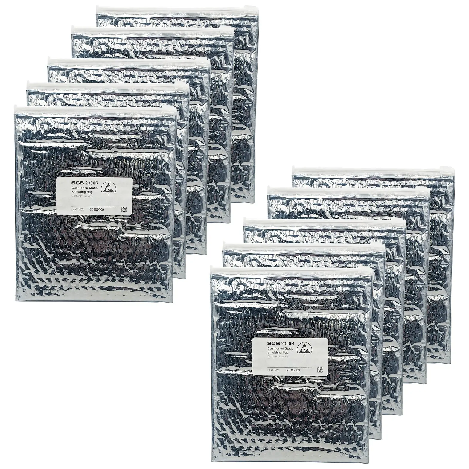 SCS 10-Pack 8"x10" Reusable Resealable Cushioned Static Shielding Bags with Zip Slider, Lightweight ESD Protective Packaging for Computer Parts Transportation, Impact Absorption & Product Damage Prevention, Made in USA